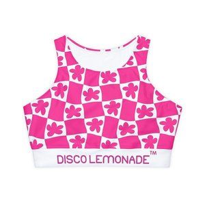DISCO LEMONADE Hot Pink Wavy Plaid Y2K Fully Lined, Padded Sports Bra